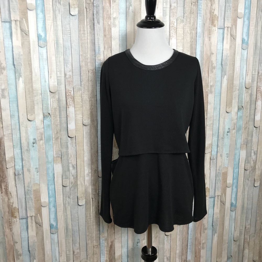 Donna Mizani XS Knit Leather Trim Sweater Top - Picture 2 of 8